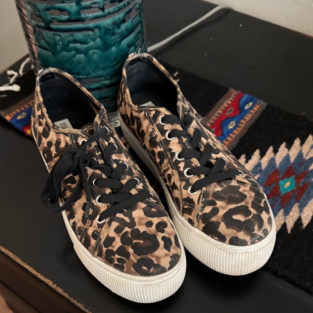 Steve Madden Leopard Print Canvas Sneakers - Black/Tan
